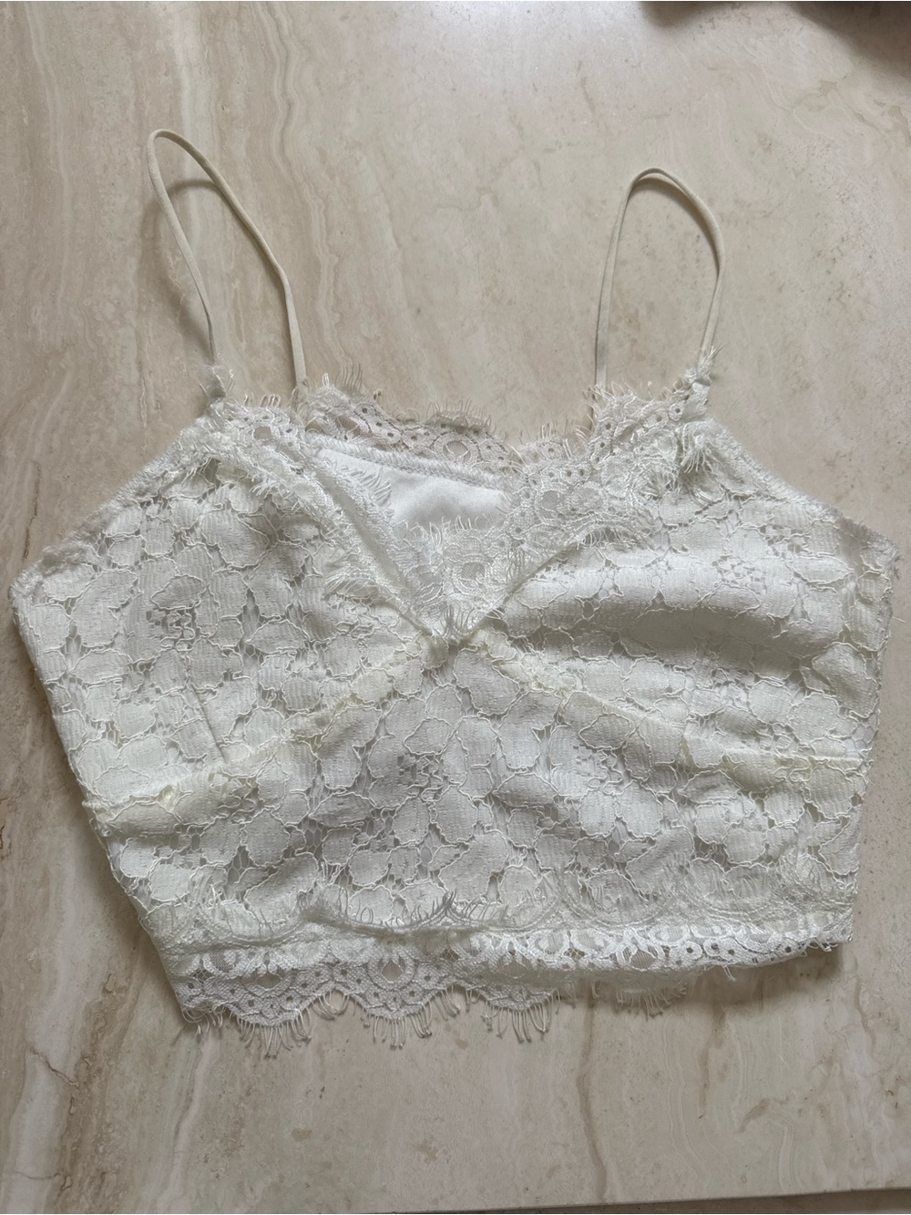 Lace Bralette Crop Top - Cream